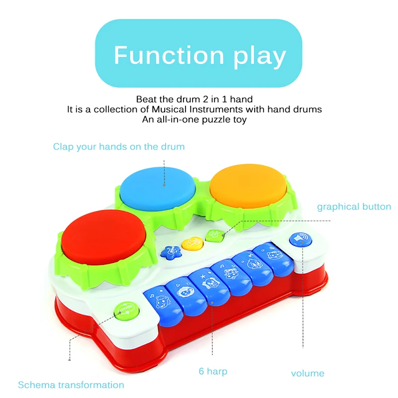 

2 in 1 Children Drum Musical Luminous Drum Baby Toy Piano Electric Hand Drum