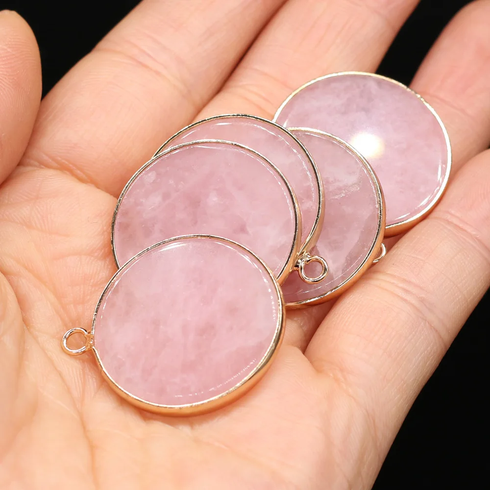 

1pcs Natural Stone Round Shape Rose Quartzs Charms Pendants For DIY Jewelry Making Nacklace Earring For Women Gift Size 22x22mm