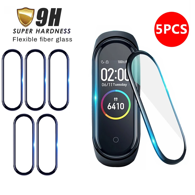 Изогнутое защитное стекло 9H для Xiaomi mi band 4 5 6 шт. стеклянная пленка смарт часов Miband