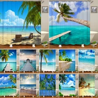 large size high quality sunny beach printed fabric shower curtains sea scenery bath screen waterproof products bathroom decor
