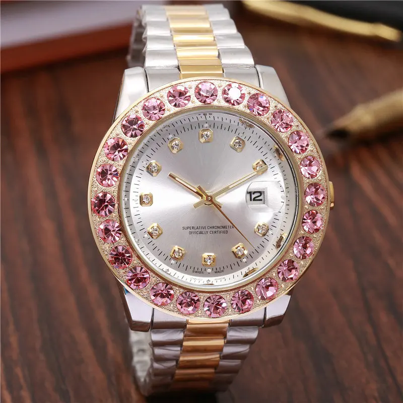 

reloj mujer New brand diamond watch Ladies dress womens watches gold wristwatches Luxury bracelet Rhinestone bezel quartz clock