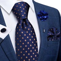 brown dot blue ties for men business wedding neck tie with brooch pin handkerchief cufflinks gravata para homens cravate homme