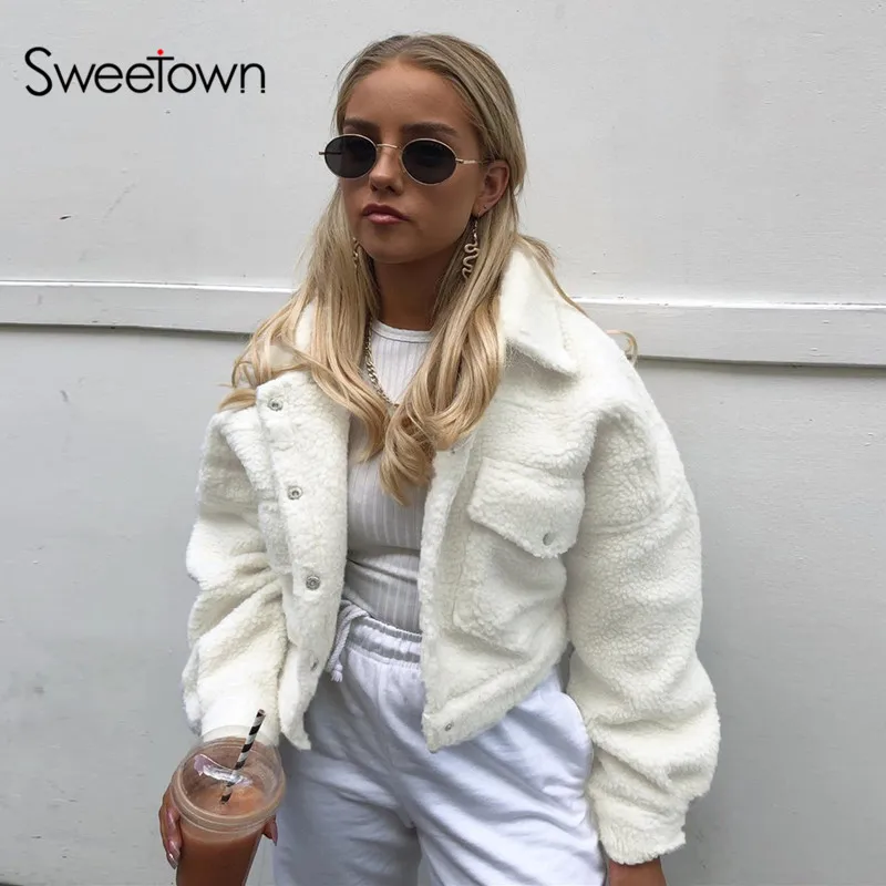 Sweetown зима, теплые куртки с плюшевой подкладкой, пальто на пуговицах, с отложным воротником, с длинным рукавом, Женское пальто, женская осенняя одежда