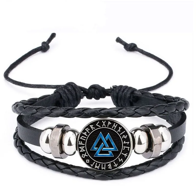 

Qiyufang Norse Viking Amulet Bracelets black Color Leather Jewelry for Women Accessories Glass Cabochon Stud Animal bracelets