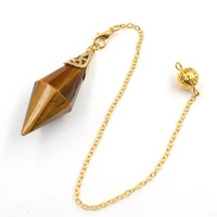 fyjs unique light yellow gold color pyramid tiger eye stone pendulum pendant rock crystal link chain jewelry