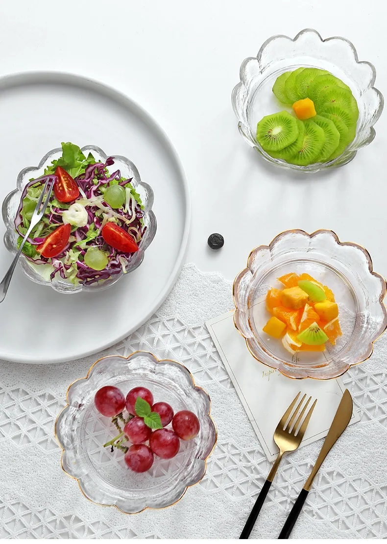 

Japanese Phnom Penh Glass Salad Vegetable Lace Bowl Househlod Kitchen Dinnerware Dessert Fruit Bowl