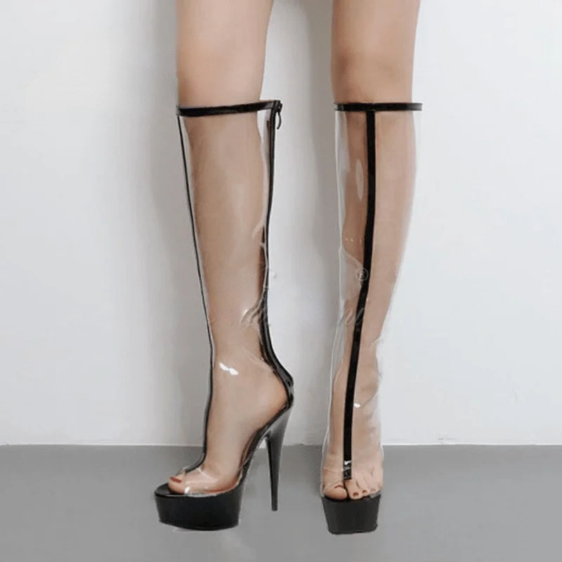 

15-20cm Transparent Super High Boots Cystal Open Toe Pole Dance Super High Heels Shoes Night Club Sexy Catwalk Women's Booties