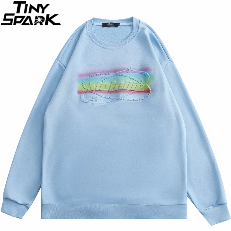 

Men Hip Hop Streetwear Pullover Sweatshirt 2021 Autumn Letter Sweatshirt Harajuku Cotton Casual Pullover Sky Blue Sweat Shirt