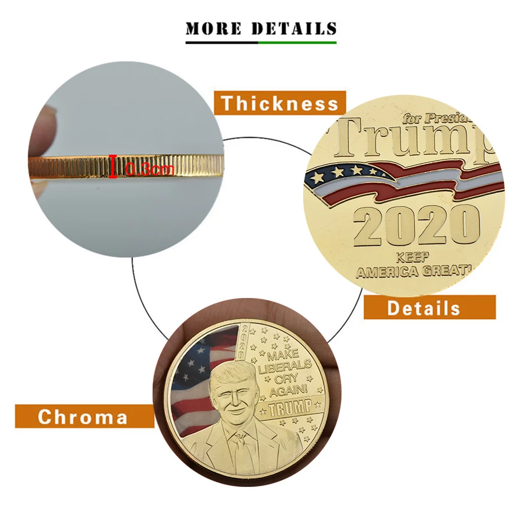 WR Дональд Трамп 2020 позолоченная монета президент США металлические монеты