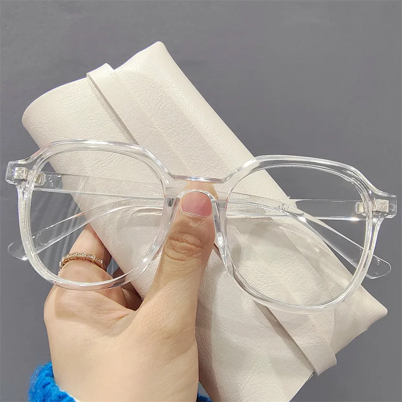 Крупная оправа полигональные очки с защитой от синего света Прозрачные плоские