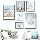 Настенная картина Зимние ветки снега для дома, настенные картины на холсте в скандинавском стиле, постеры и принты для украшения гостиной