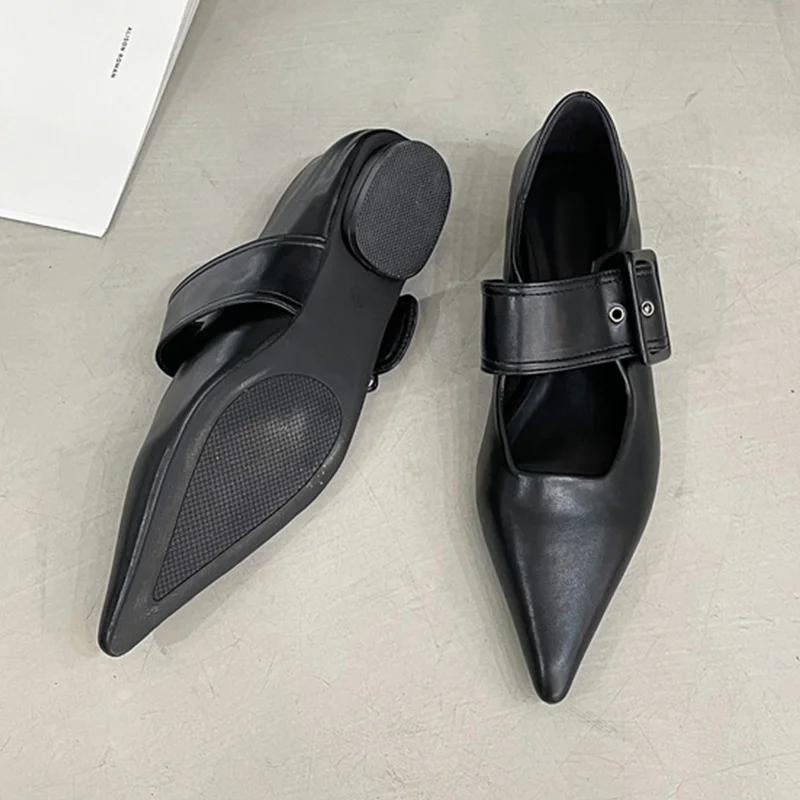 

Туфли-лодочки женские на низком квадратном каблуке, однотонная кожаная обувь с острым носком и пряжкой, удобная прогулочная обувь