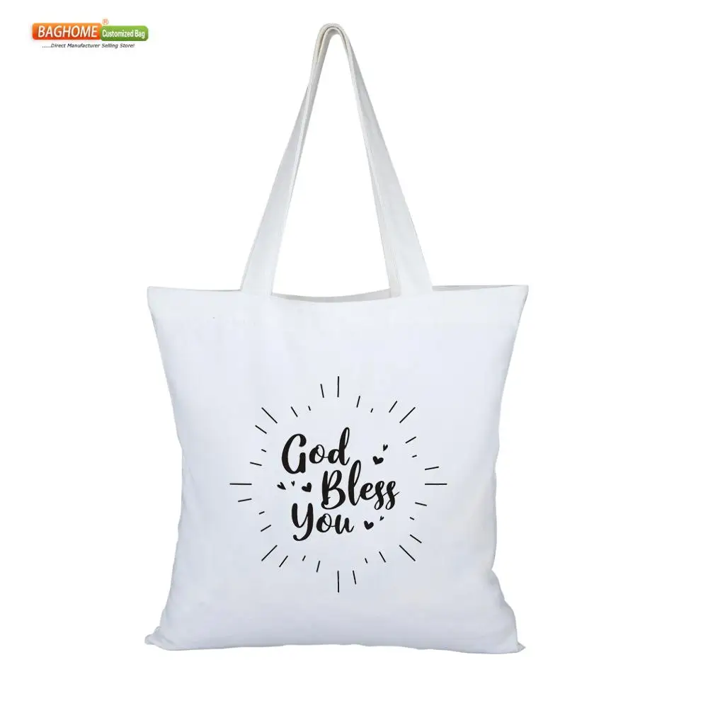 100PCS/Lot long handle eco friendly Natural color reusable grocery bags 8 oz cotton canvas bags custom printing logo