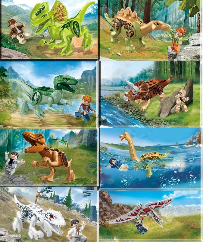 8 PCS/set Jurassic Adventure Dinosaur World Park Building Blocks Figures Bricks Tyrannosaurus Classic Toys Legoinglys | Игрушки и хобби