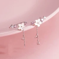 925 sterling silver romantic pink cherry blossom shell tassel earrings for women girls party drop earrings jewelry gifts s e1248