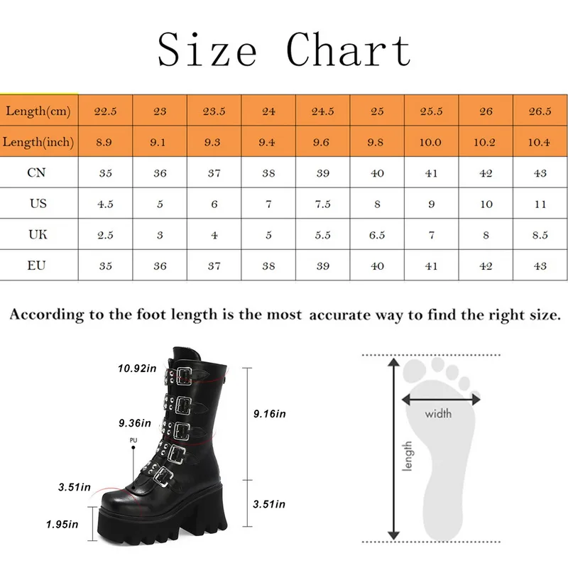 

Winter Gothic Punk Womens Platform Boots Black Buckle Strap zipper Creeper Wedges Shoes Mid Calf Military Combat Boots u542