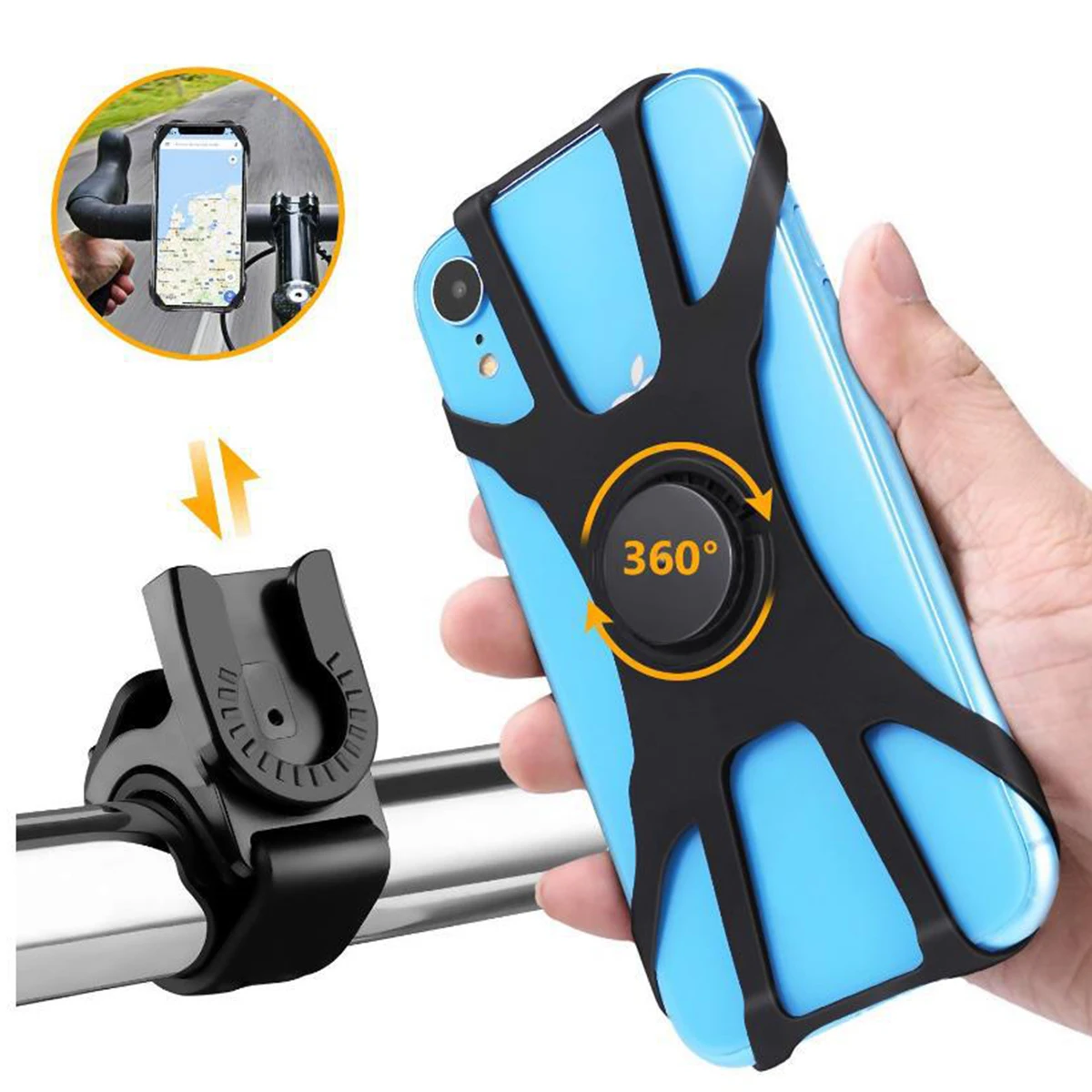 

For 4-6.5inches Mobile Phones Universal Bike Phone Mount 360° Rotating Bike Motorbike Phone Mount Bracket