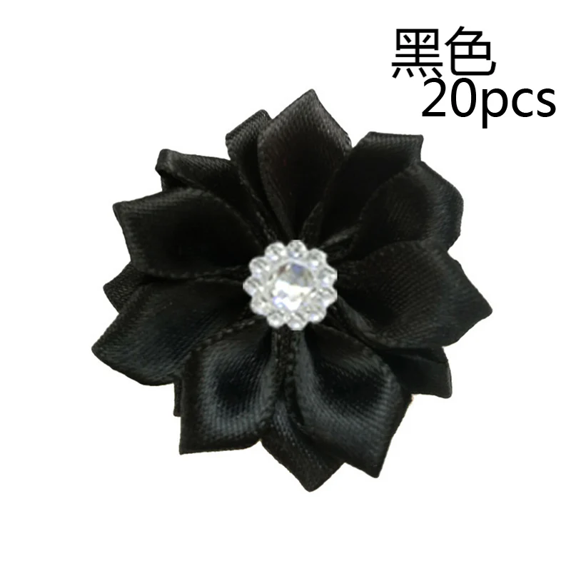Black 20 шт розовые/белые маленькие атласные Стразы ручной работы, тканевые цветы для рукоделия, свадебной вечеринки, Аппликации, аксессуары для одежды - Цвет: Black