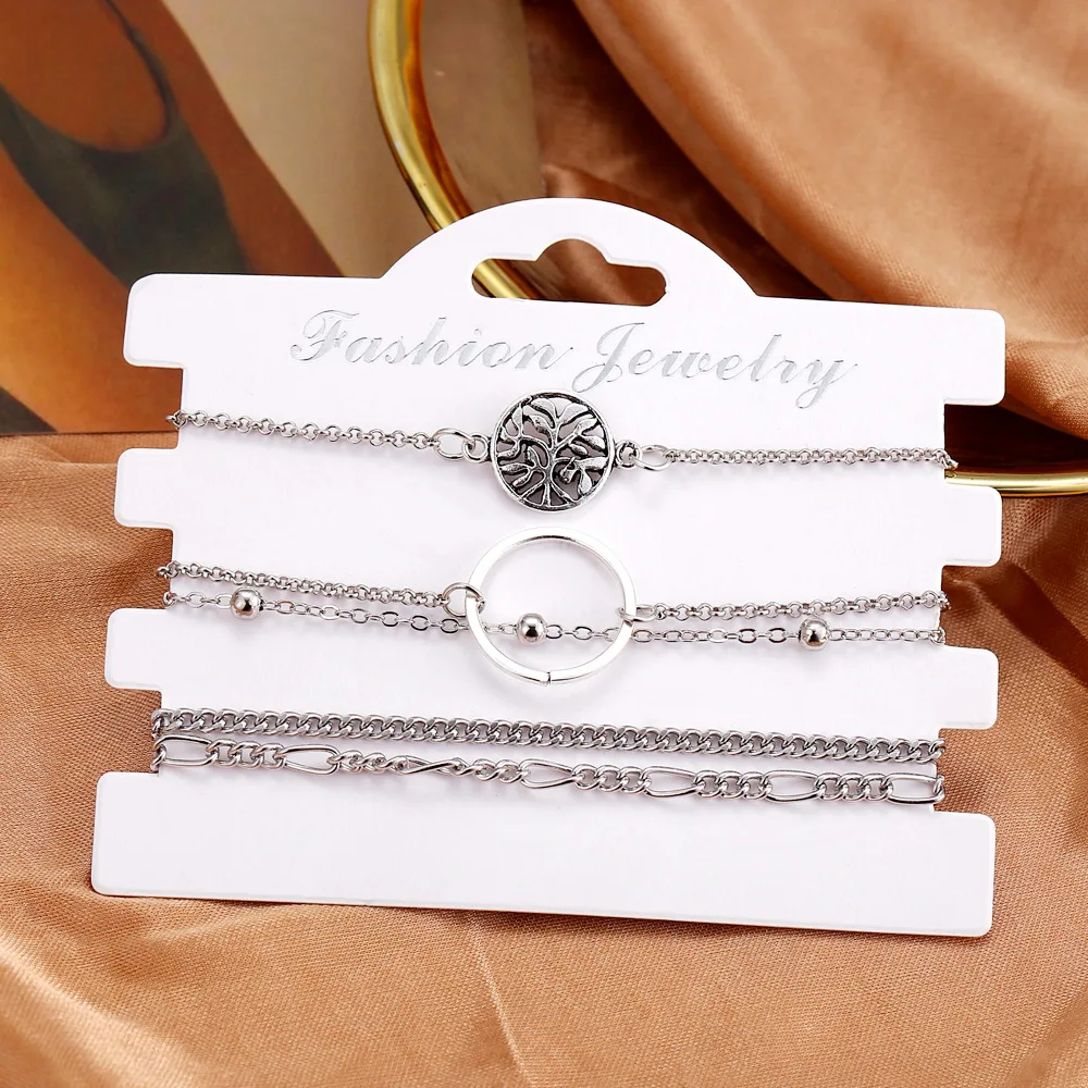 

5pcs Of Pack Personality Alloy Bangle Bracelet For Women With Embossed Flower/palm/crescent Design In Mixed Link Chains Armband