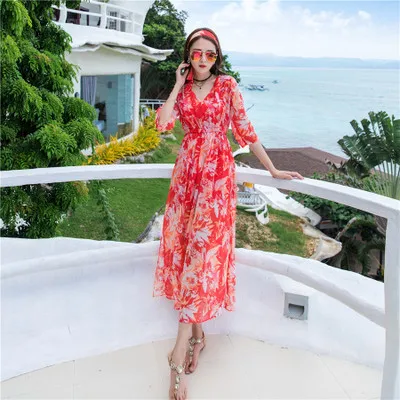 Женское летнее платье с цветочным принтом элегантное пляжное в богемном стиле