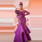 В африканском стиле Русалка платье для выпускного вечера es на одно плечо фиолетового бисера платье для выпускного вечера размера плюс персонализированные ручной работы вечернее платье аппликация