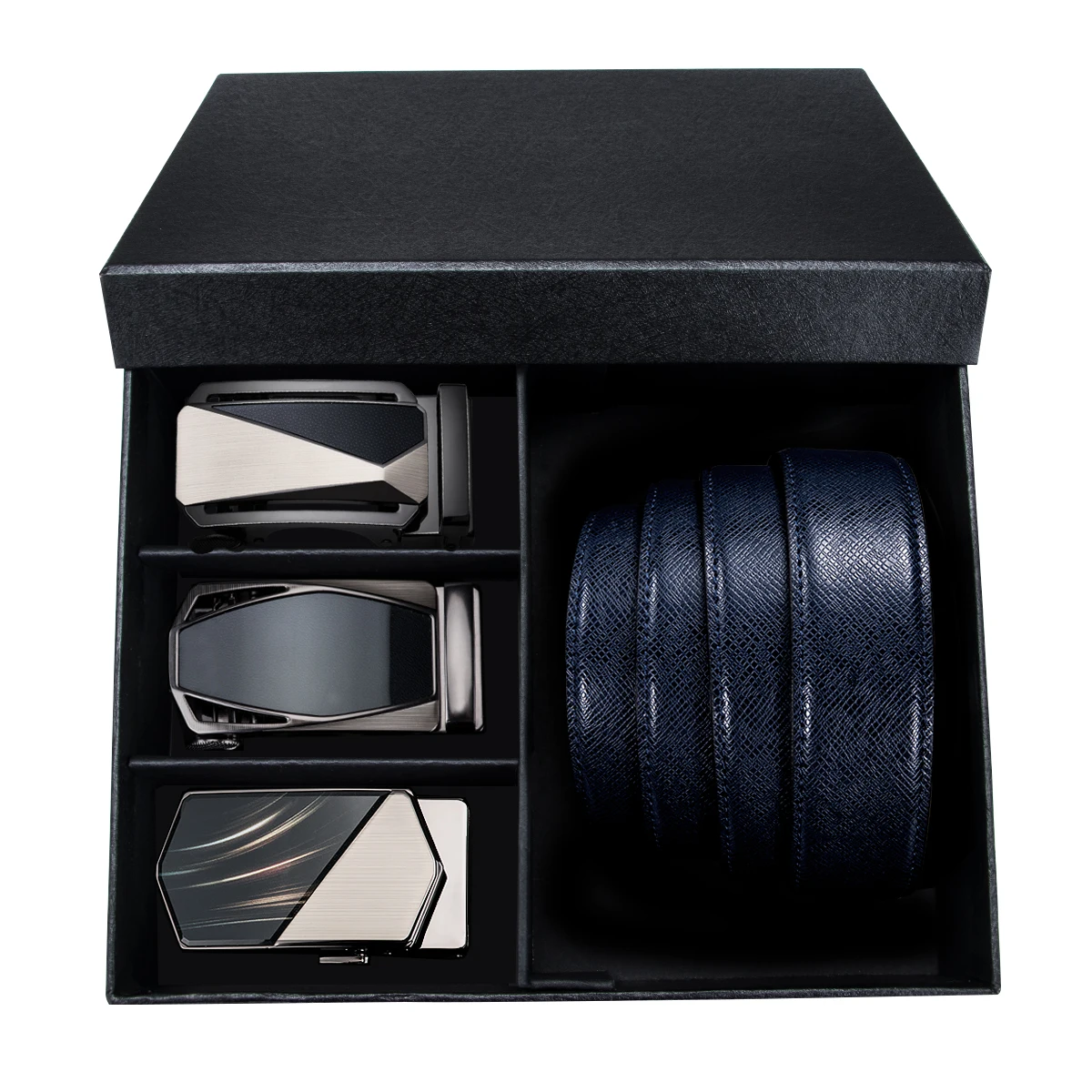 Ремень Hi Tie мужской из мягкой натуральной кожи синий кожаный пояс с