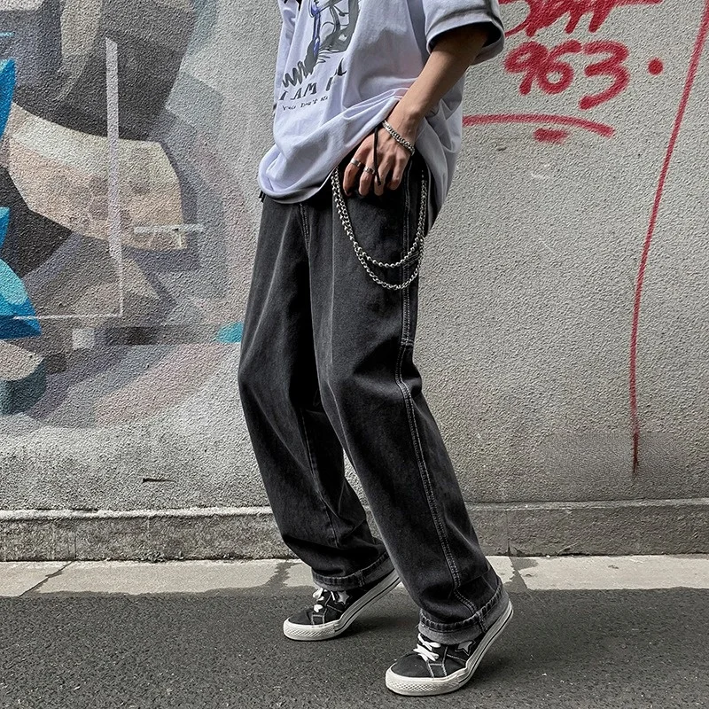 

Harajuku Chic Straight Pants Men Jeans 2022 New Summer Daily Casual Streetwear Male All Match Long Denim Trousers Pants