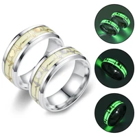 new stainless steel luminous heartbeat ring for men women glow green in darkness punk hip hop rings wedding jewelry couple gift