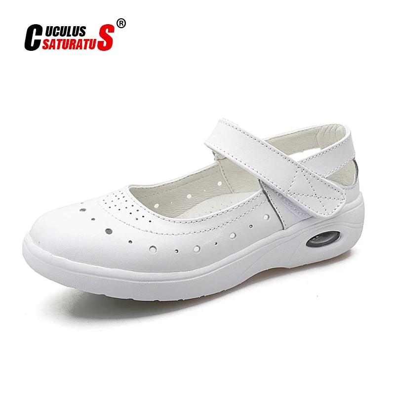 Женские кожаные балетки Cuculus белые Нескользящие Туфли Мэри Джейн на плоской