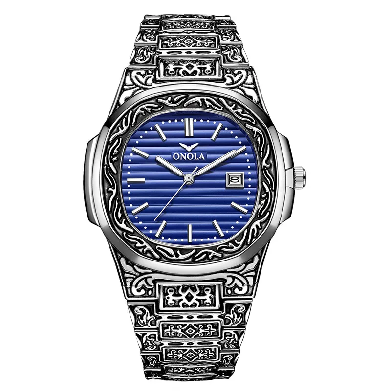 3808silver blue Бренд ONOLA, винтажные золотые мужские часы, модные повседневные кварцевые наручные часы, золотые роскошные классические дизайнерские мужские часы - Цвет: 3808silver blue