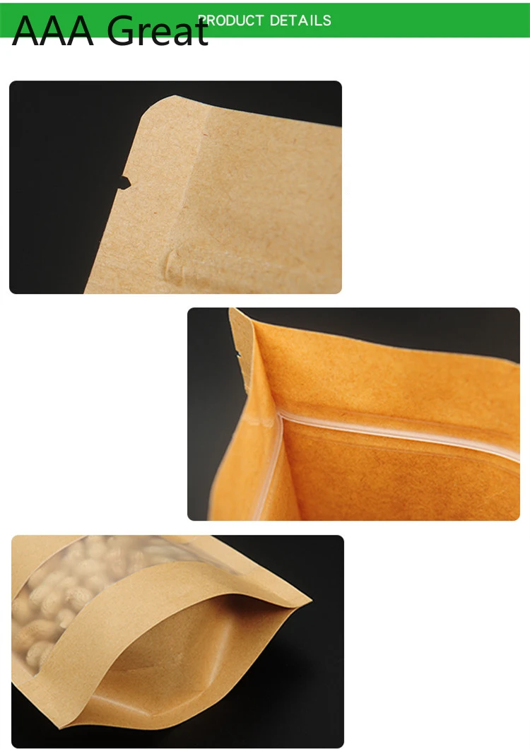 

100Pcs/Lot Brown Stand Up Kraft Paper Zip Lock Bags With Matte Clear Window Reclosable Pouches Zipper Packaging Candy Chocolate
