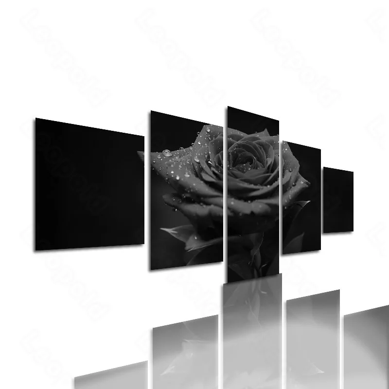 

Modern Style Murals Poster Canvas Painting Bed Home Decoration Prints 5 Pieces Nostalgia Flower Dew and Rose Living Room Wall