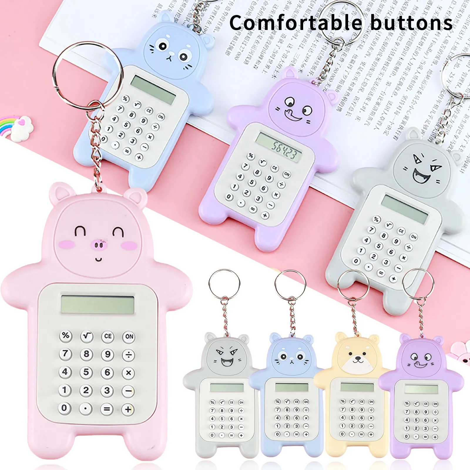 Mini Calculator Children's Calculatrice Cute Cartoon Design Portable With Keychain Boys Girls Students | Компьютеры и офис