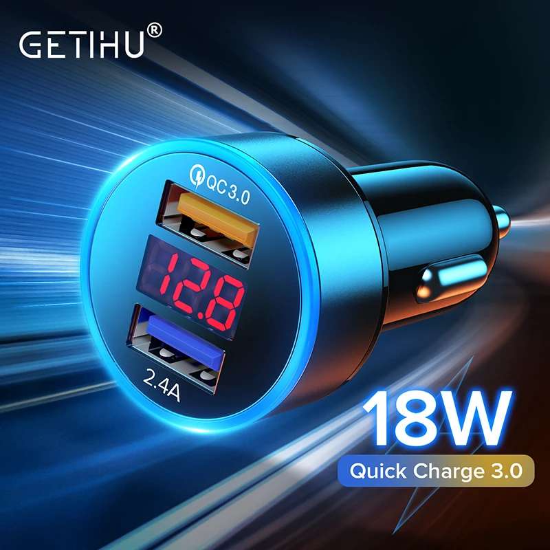 GETIHU 18W Автомобильное зарядное устройство с двойным портом USB и светодиодной