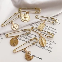 retro gold coin brooch jewelry queen avatar pendant vintage brooches for woman safety pin brooch diy bag hat sewing accessories