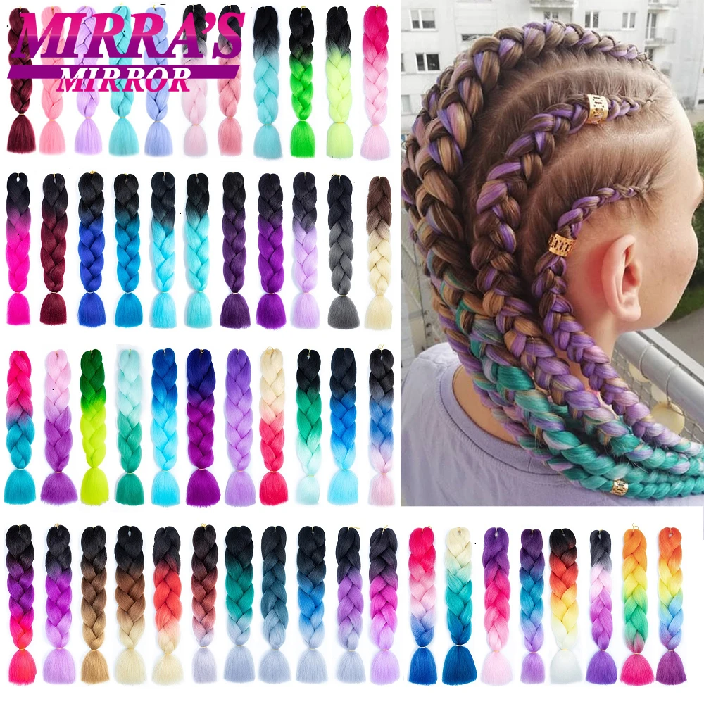 Mirra’s Mirror Ombre Braiding Hair 24inch Afro Jumbo Braid Synthetic Hair Extensions for Box Twist Braids Purple Pink Fake Hair