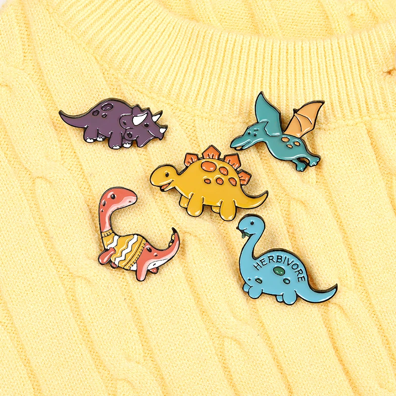 

Custom Herbivore Dinosaur Park Enamel Pins Adventure Brooches Bag Clothes Lapel Pin Beast Badge Jewelry Gifts for Kids Friends