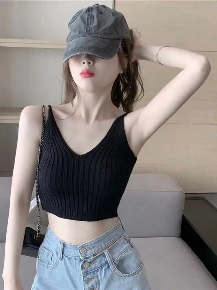

2021 summer knit small suspender bottoming, short vest, female outer wear, super hot tube top