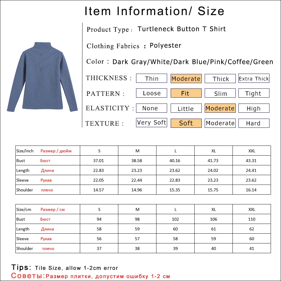 

Turtleneck T Shirt Women Long Sleeve Solid Button Decoration Woman Tshirts 2020 Autumn Winter Chic Women Tops Femme T-shirts