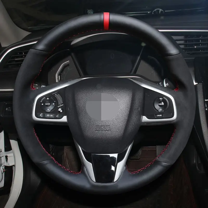 

For Honda Civic Civic 10 2016-2019 CRV CR-V 2017-2019 Clarity DIY Black Suede Genuine Leather Car Steering Wheel Cover