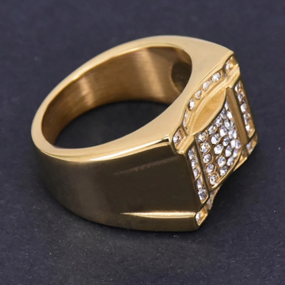 Хип хоп Iced Out Bling квадратное кольцо 316L из нержавеющей стали с кубическим цирконием