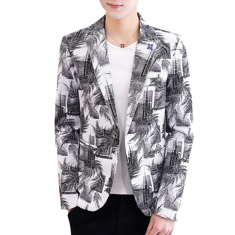 

Mens Button Luxury Floral Printed Suit Night Club Stage Wedding Social Casual Suit Slim Formal Fit Casual Men Blazer Jacket
