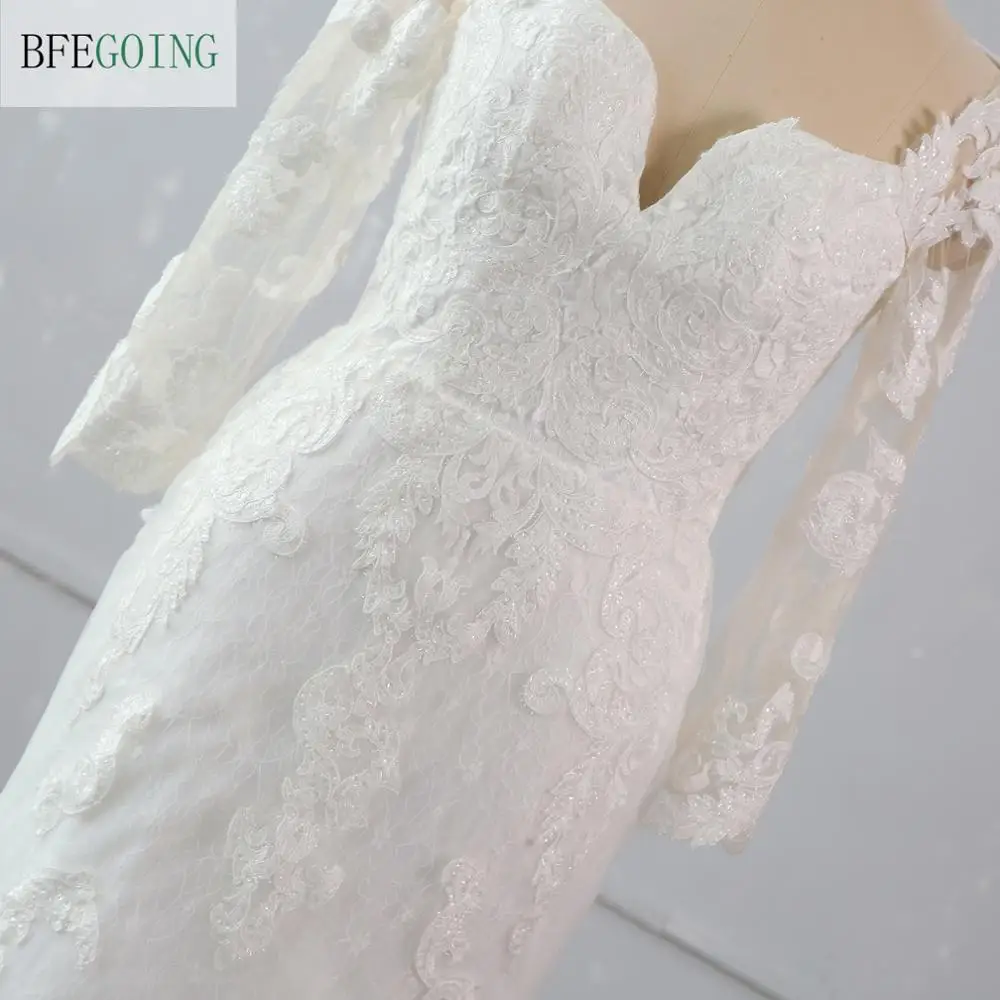 

Ivory Lace Sweetheart Long Sleeves Bridal gown Floor-Length Mermaid /Trumpet Wedding dress Court Train Custom made
