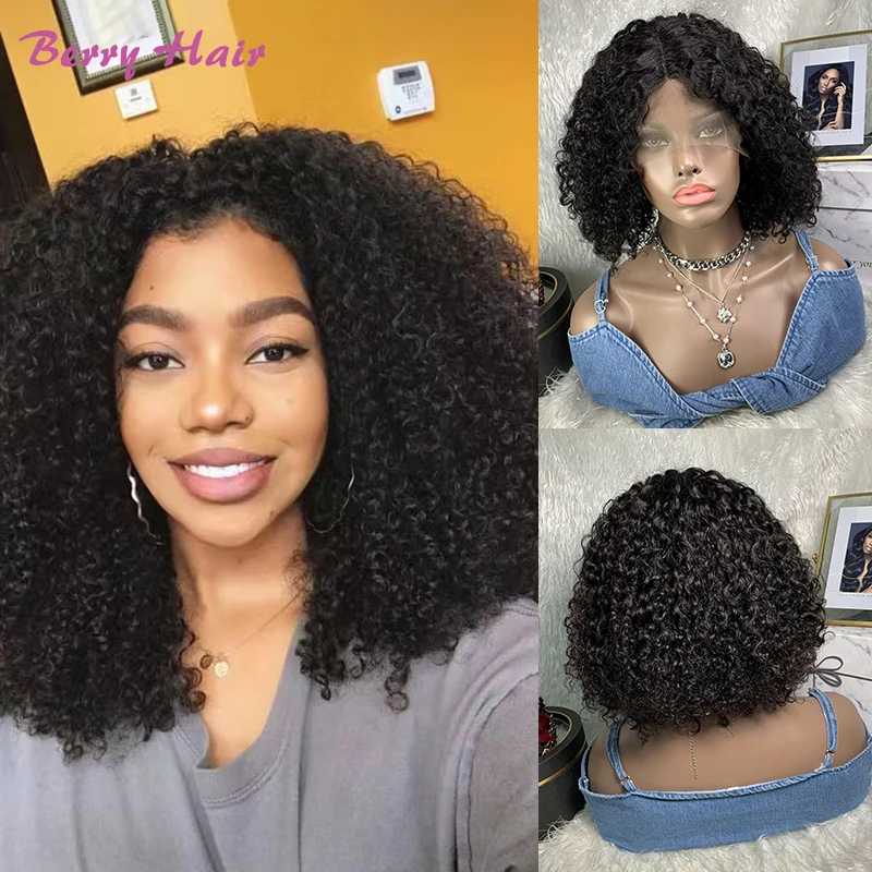 

Pixie Cut Curly Bob Wig Lace Front Human Hair Wigs Brazilian T Part Lace Jerry Curl Wig 100% Human Hair Pre plucked For Women