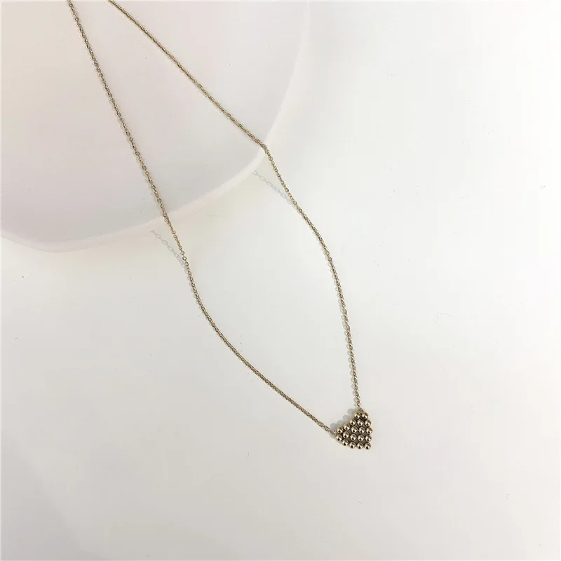 

VSnow Unique Design Stainless Steel Beaded Love Heart Pendant Necklace for Women Girls Unusual Connect Hollow Necklace Jewelry