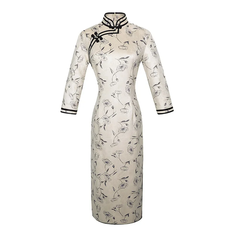 5202 Зимнее замшевое женское сексуальное винтажное короткое платье Cheongsam, новинка, китайский стиль, воротник-стойка, женское тонкое платье Qipao M-4XL - Цвет: 5202