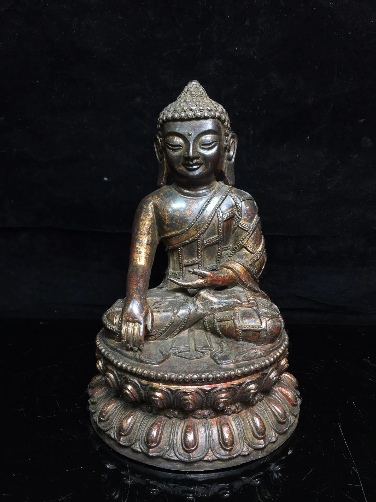 

Home Decor 8" Tibet Buddhism Old Bronze Cinnabar Lacquer Kamoni Statue Amitabha Sitting Buddha Enshrine the Buddha