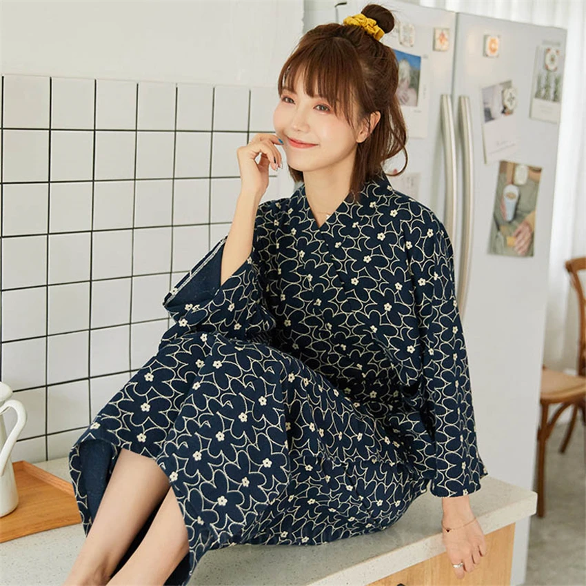

Kimono Robe Robes for Women Spring Autumn New Lace Nightgown Floral Cotton Long Sleeve Pajamas Japanese Loose Home Service Set