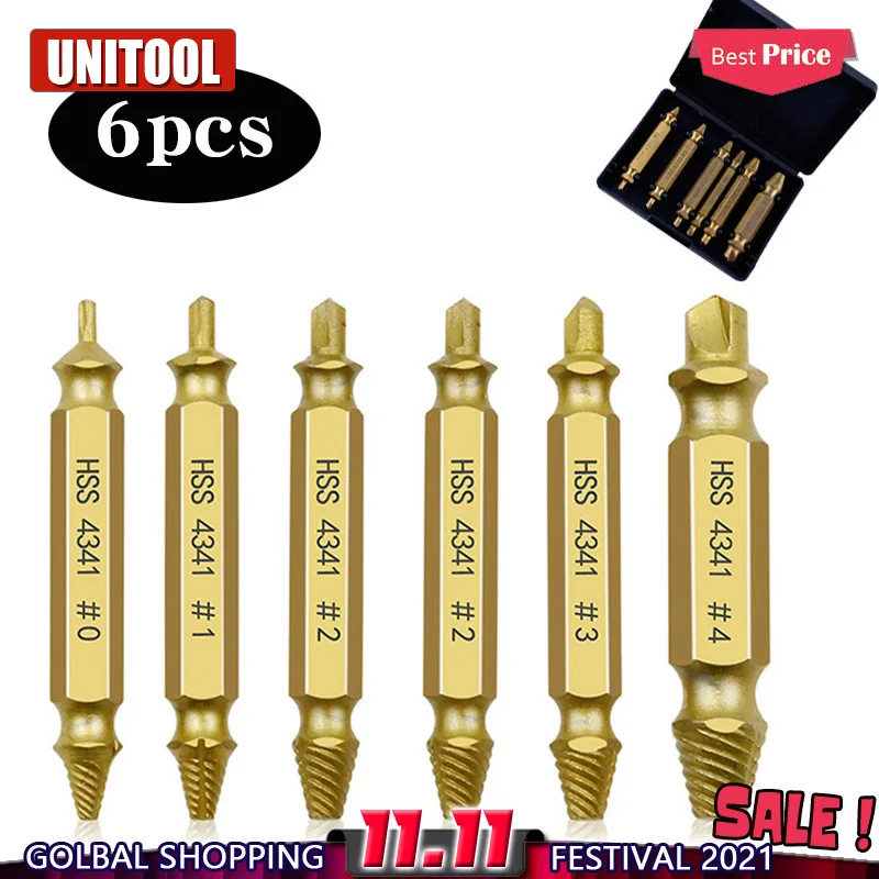 

High quality 6pcs Damaged Screw Extractor Speed Out Drill Bits Broken Speed Out Bolt Extractor Bolt Stud Remover Tool