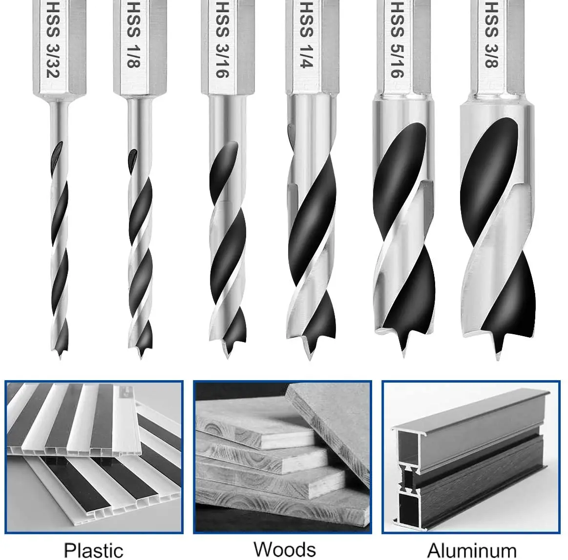 Набор сверл для древесины BINOAX 6 шт. быстросменный шестигранный хвостовик 1/4 дюйма